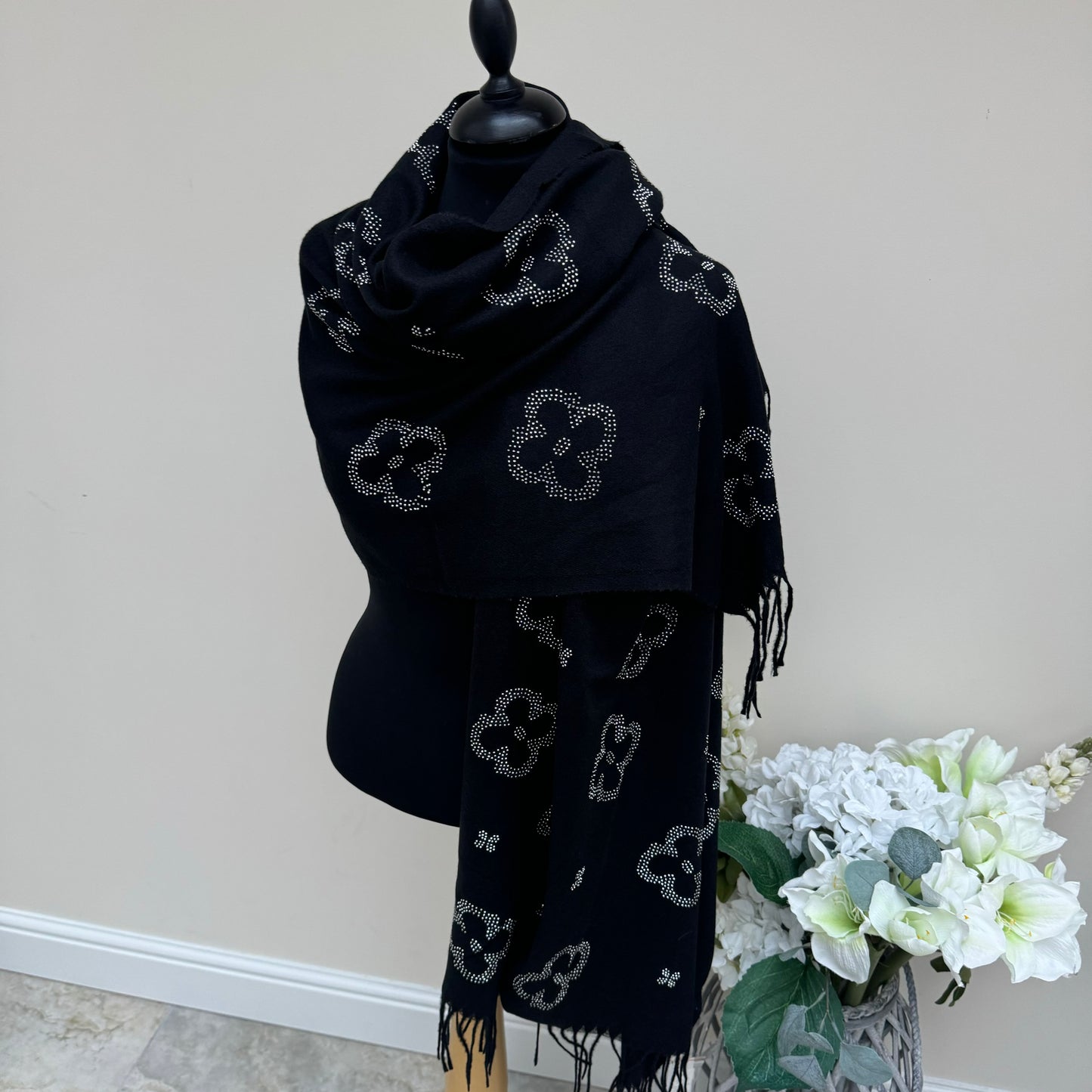 Malissa J Studded Flower Pashmina Wrap Scarf