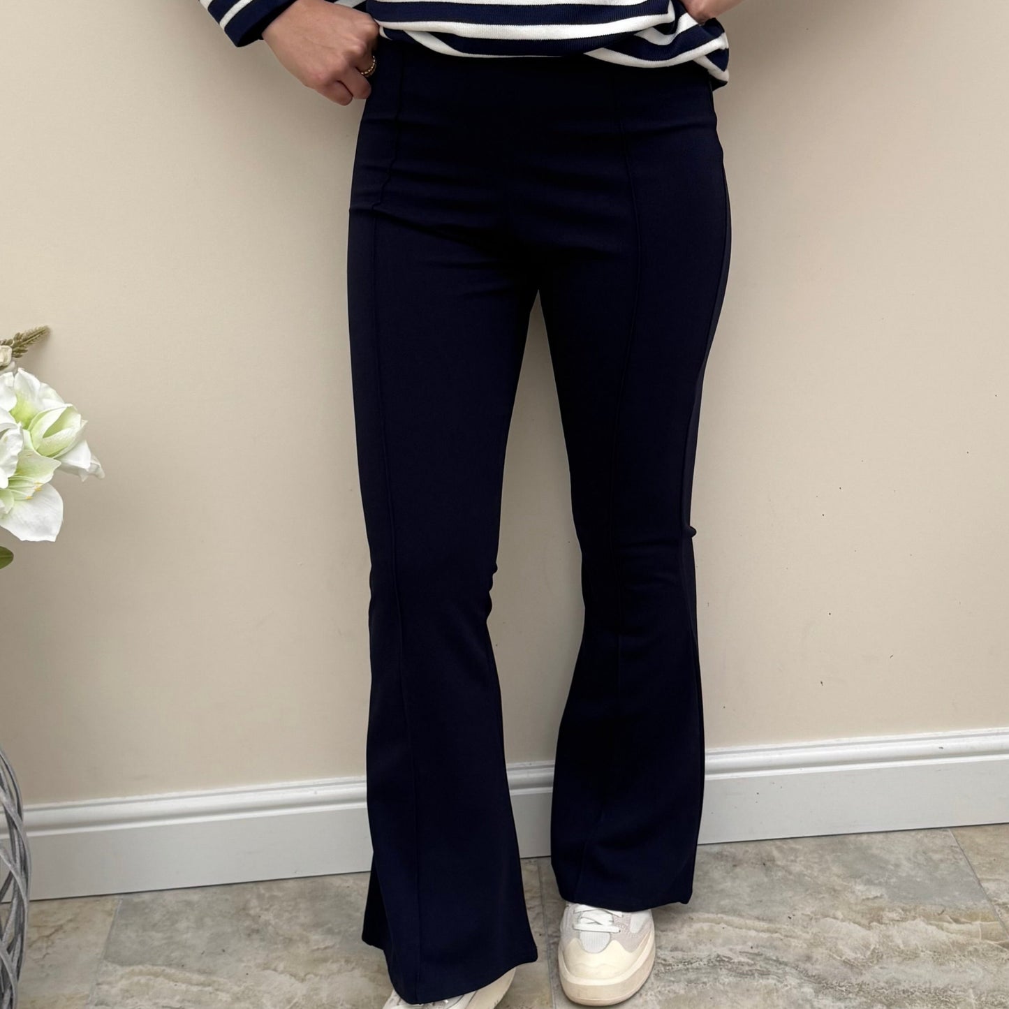 Malissa J Navy Stretch Flared Trousers