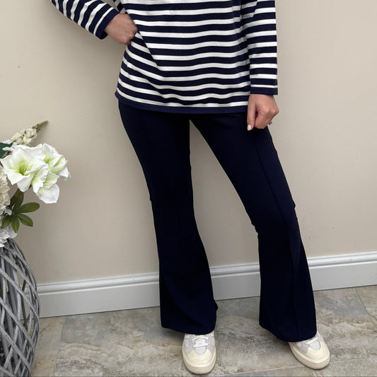 Malissa J Navy Stretch Flared Trousers