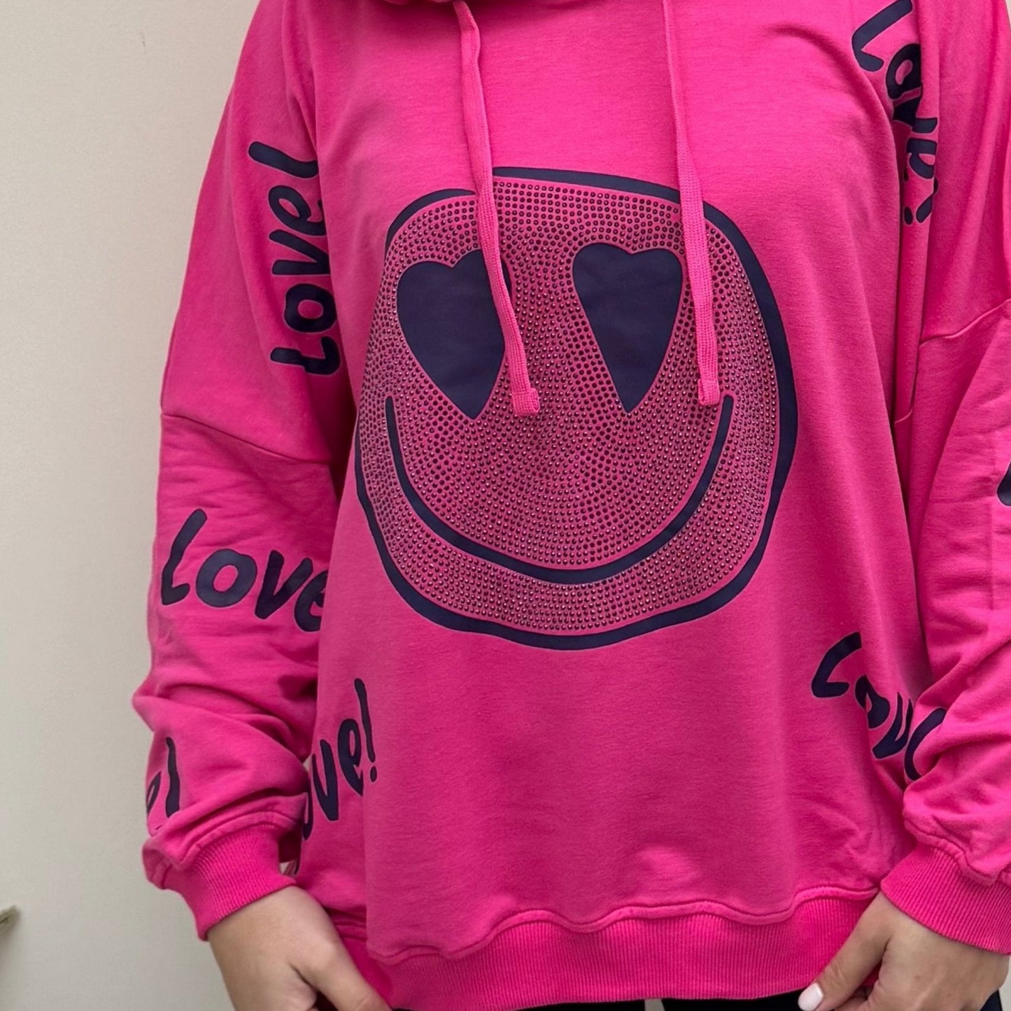 Malissa J Hooded Loopback Jumper with Smile Face Motif