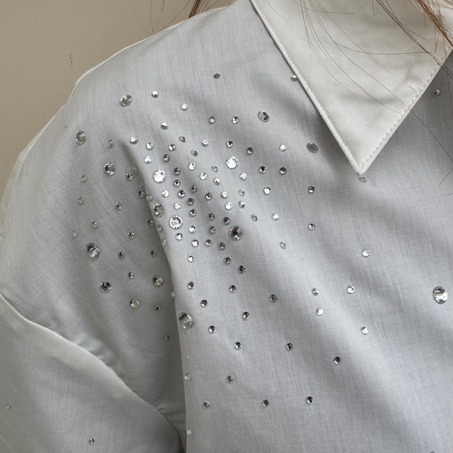 Malissa J White Shirt with Scatter Stone Starburst Design