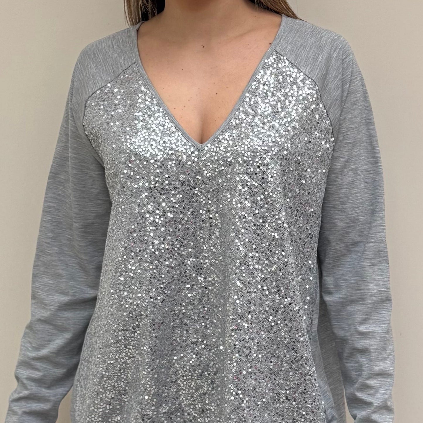 Malissa J Drawstring V Neck Sequin Top