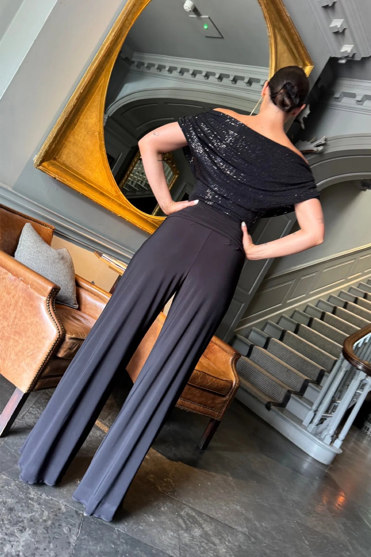 Atom Label Carbon Jumpsuit Black Sequin Sparkle