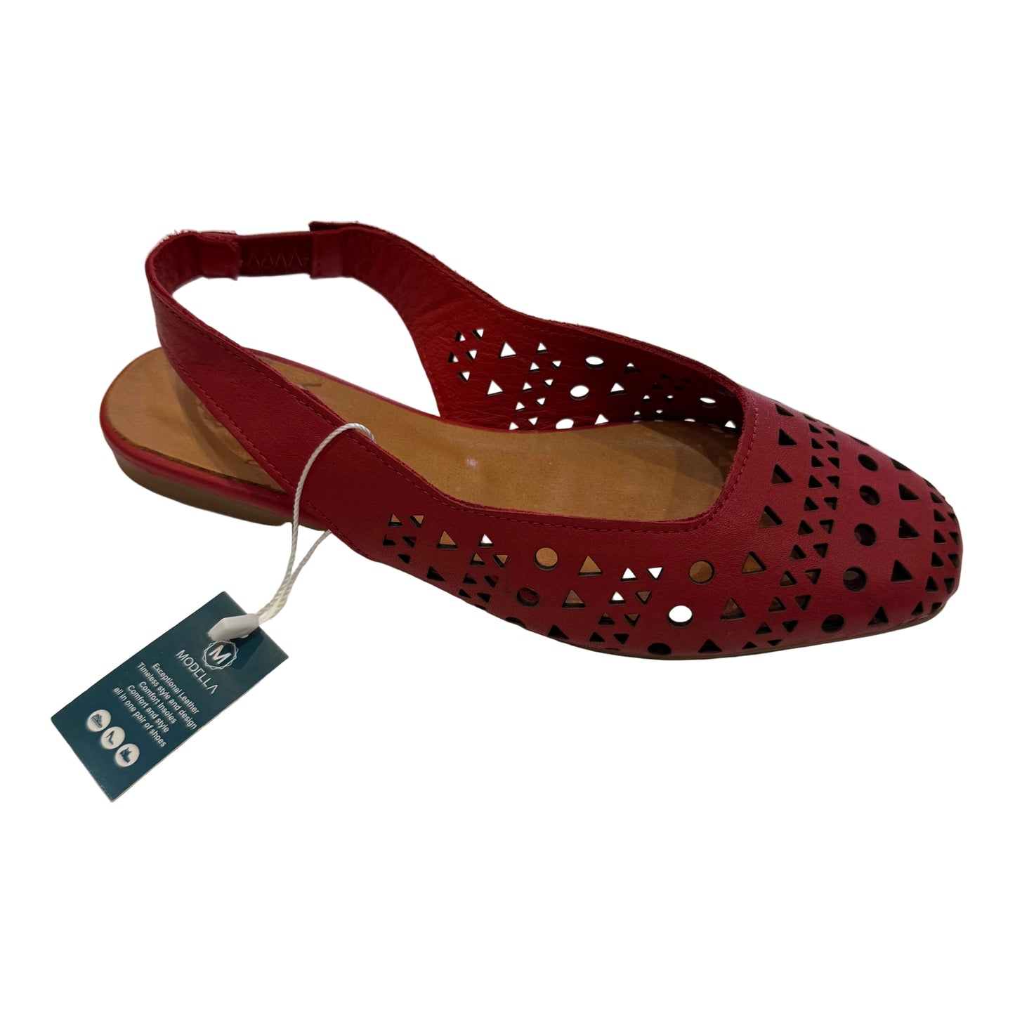 Modella Ruby leather laser cut out pattern slip on flats