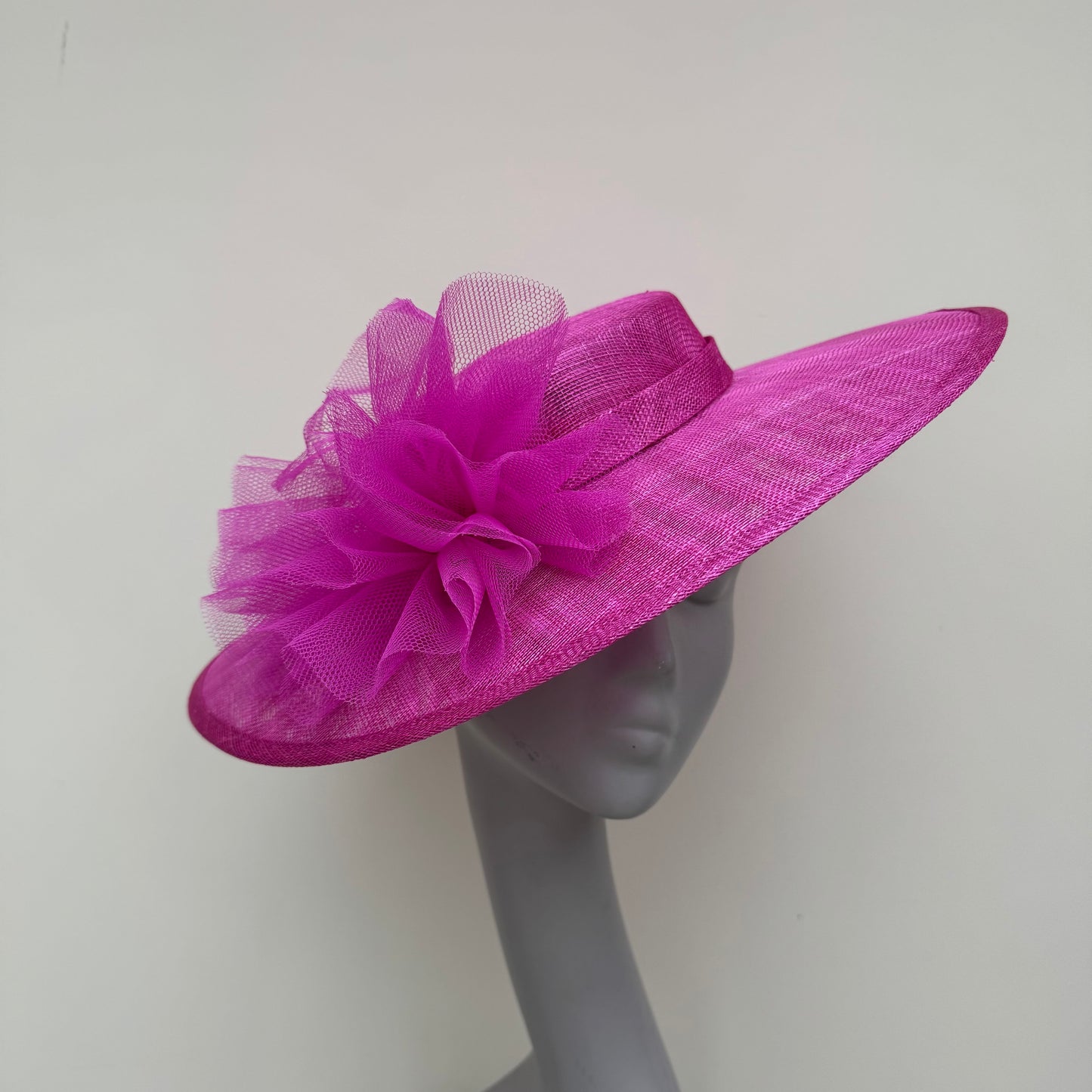 J Bees JB25/96 Fuchsia Pink Boater Hat on Headband