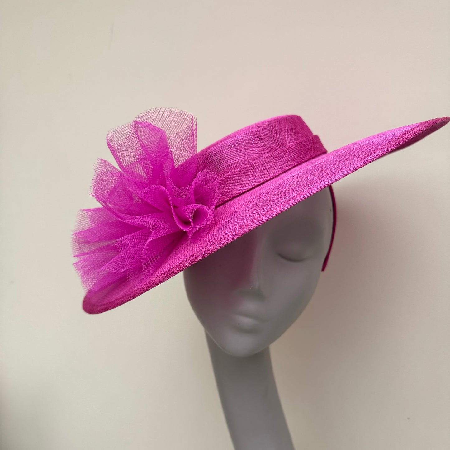 J Bees JB25/96 Fuchsia Pink Boater Hat on Headband