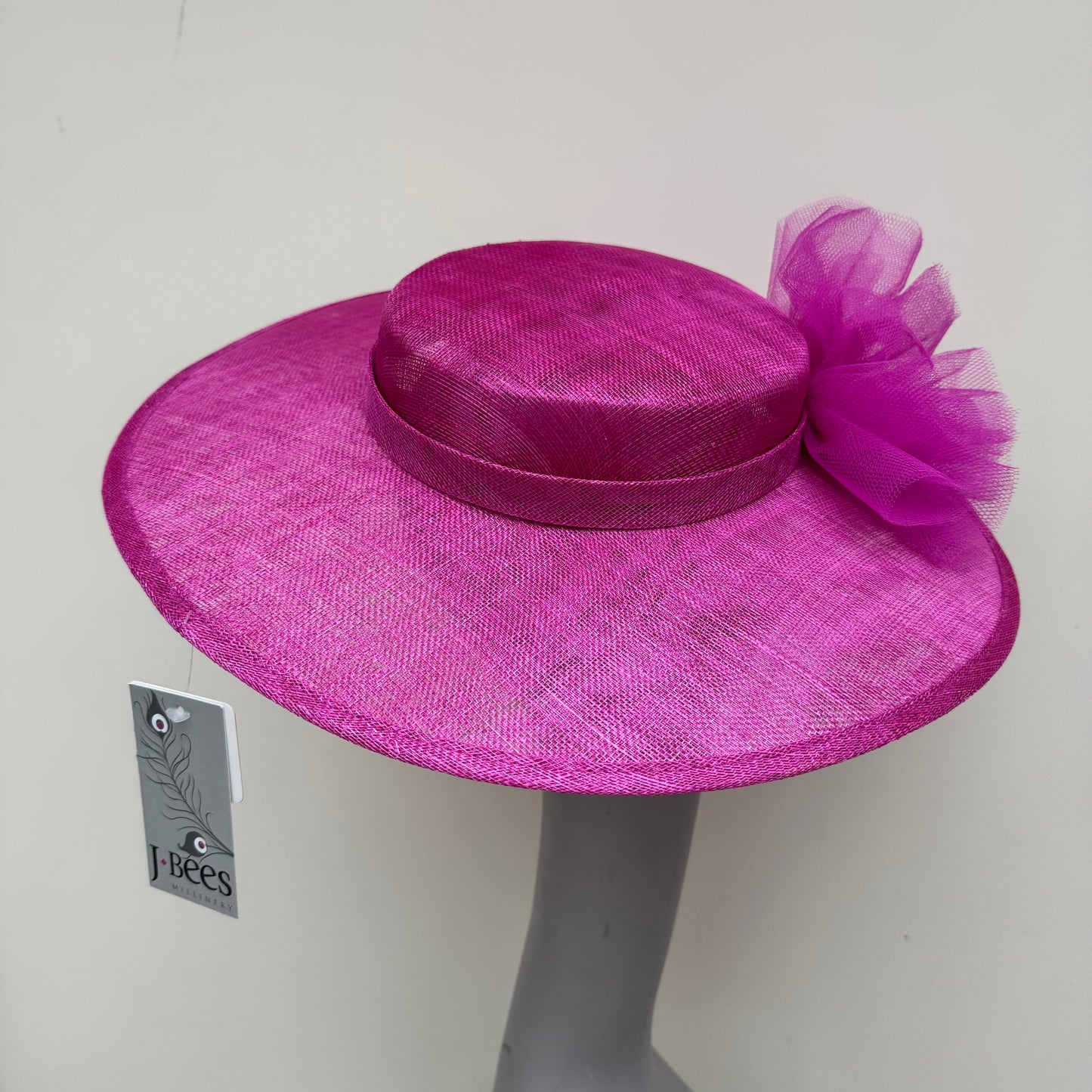 J Bees JB25/96 Fuchsia Pink Boater Hat on Headband