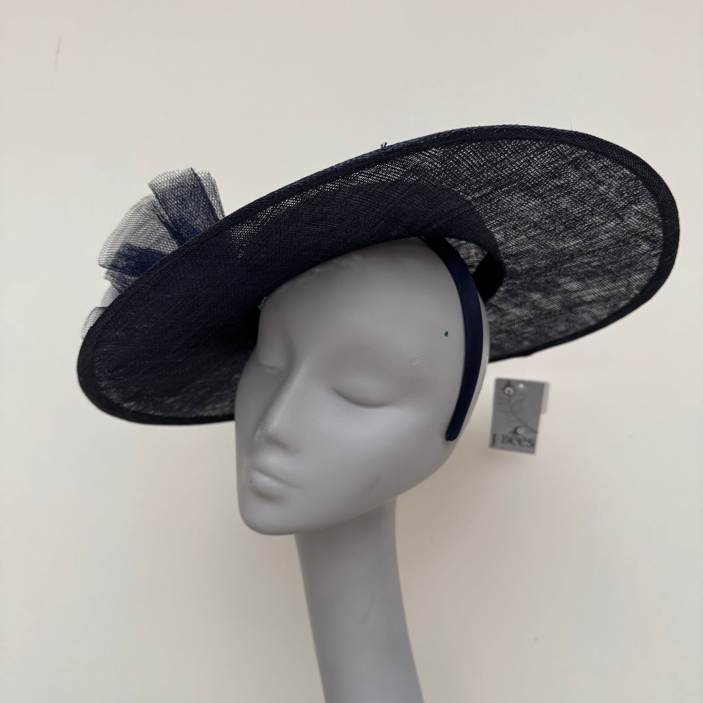 J Bees JB25/96 Navy Blue Boater Hat on Headband