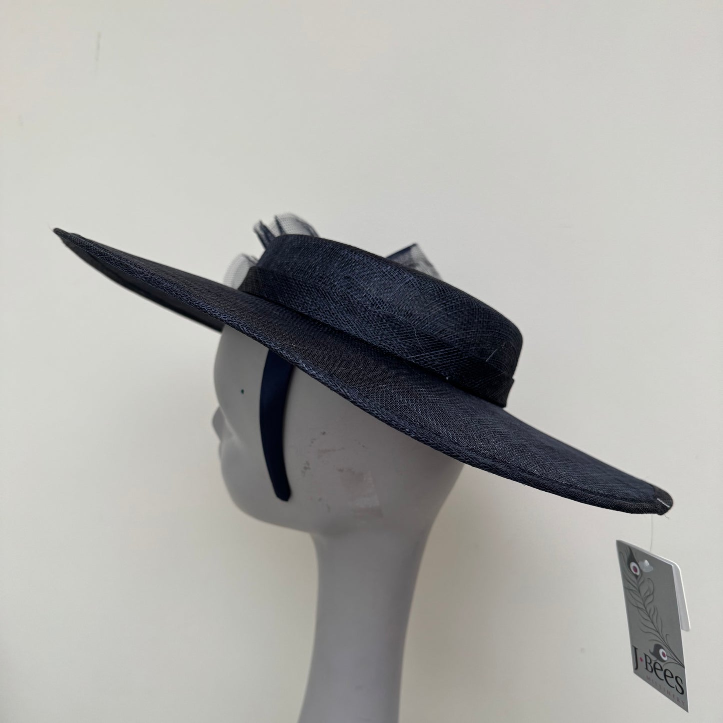 J Bees JB25/96 Navy Blue Boater Hat on Headband