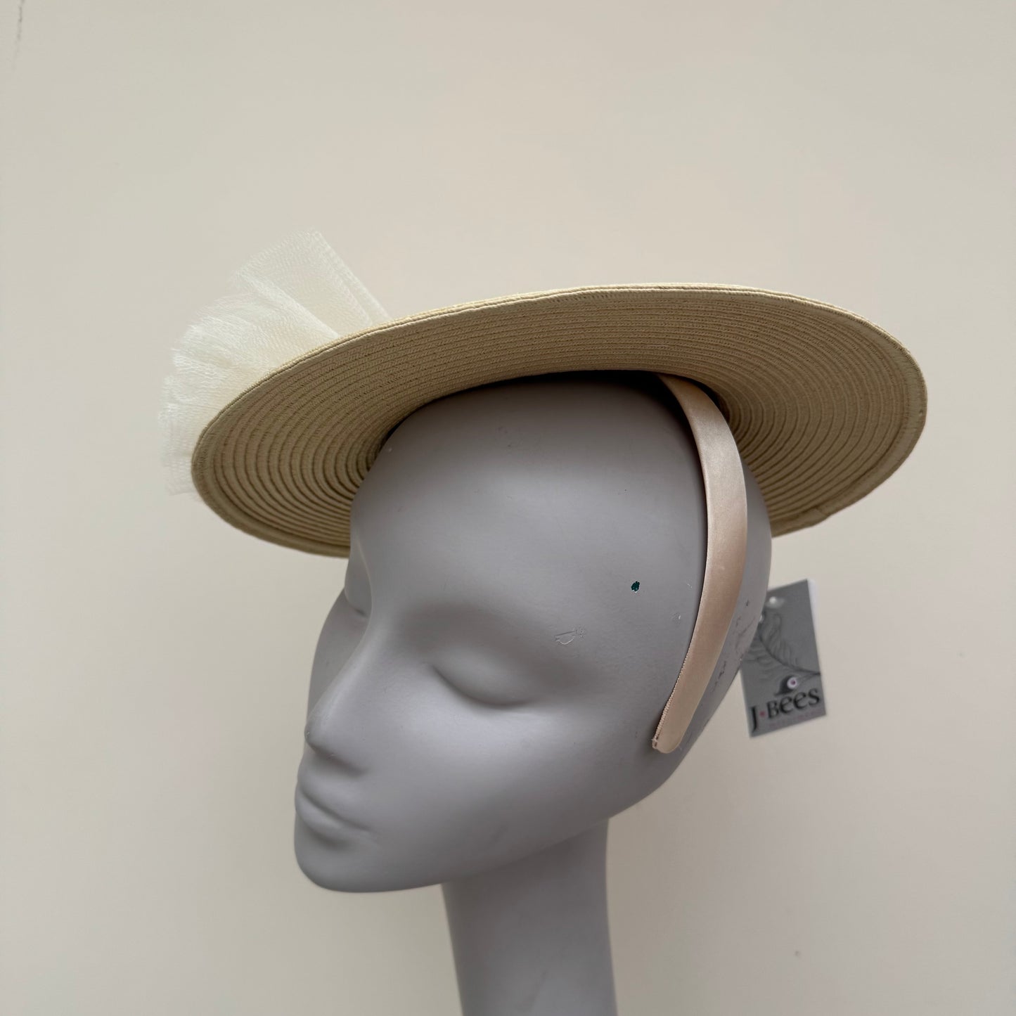 J Bees JB25/97 Natural Mini Boater Hat on Headband