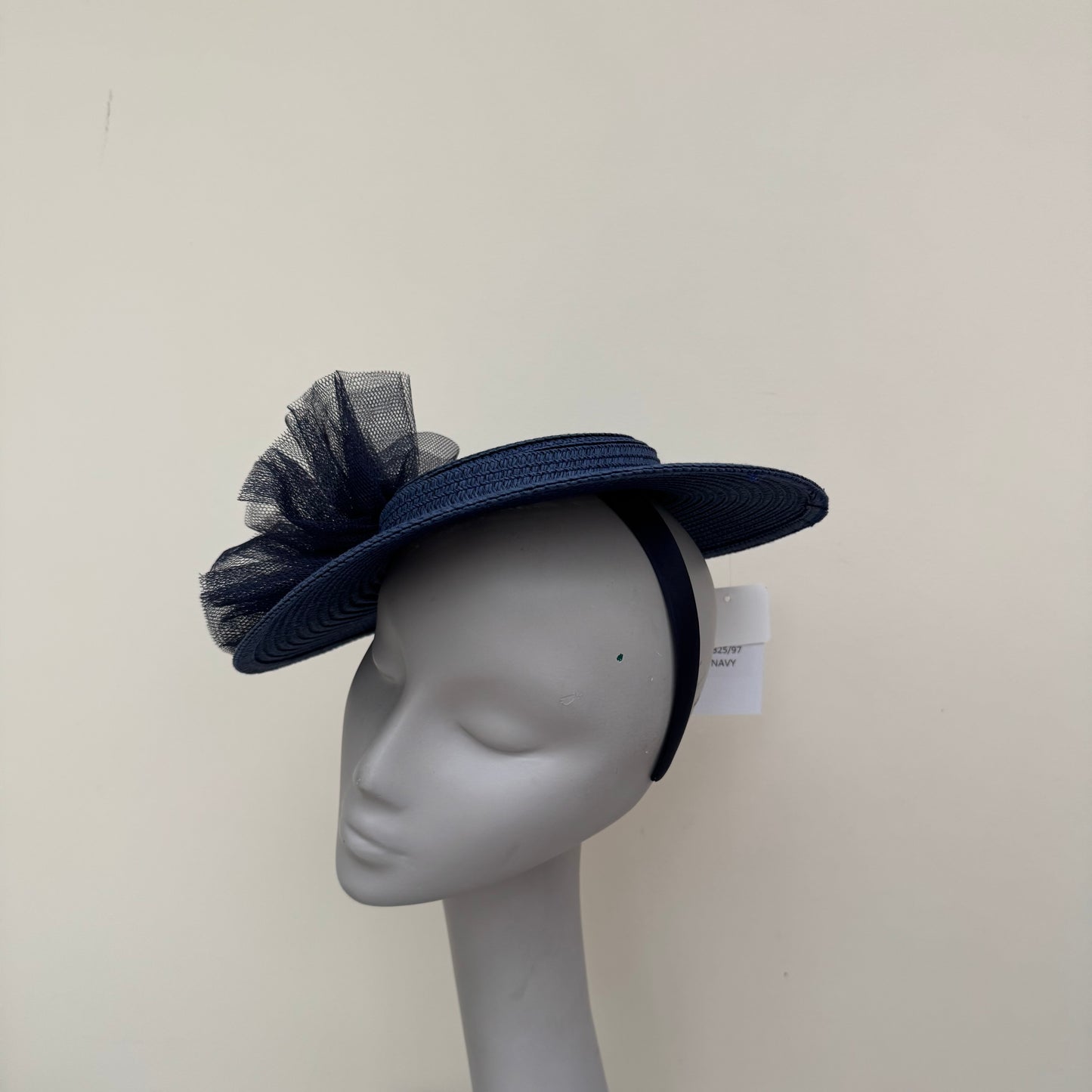 J Bees JB25/97 Navy Blue Mini Boater Hat on Headband