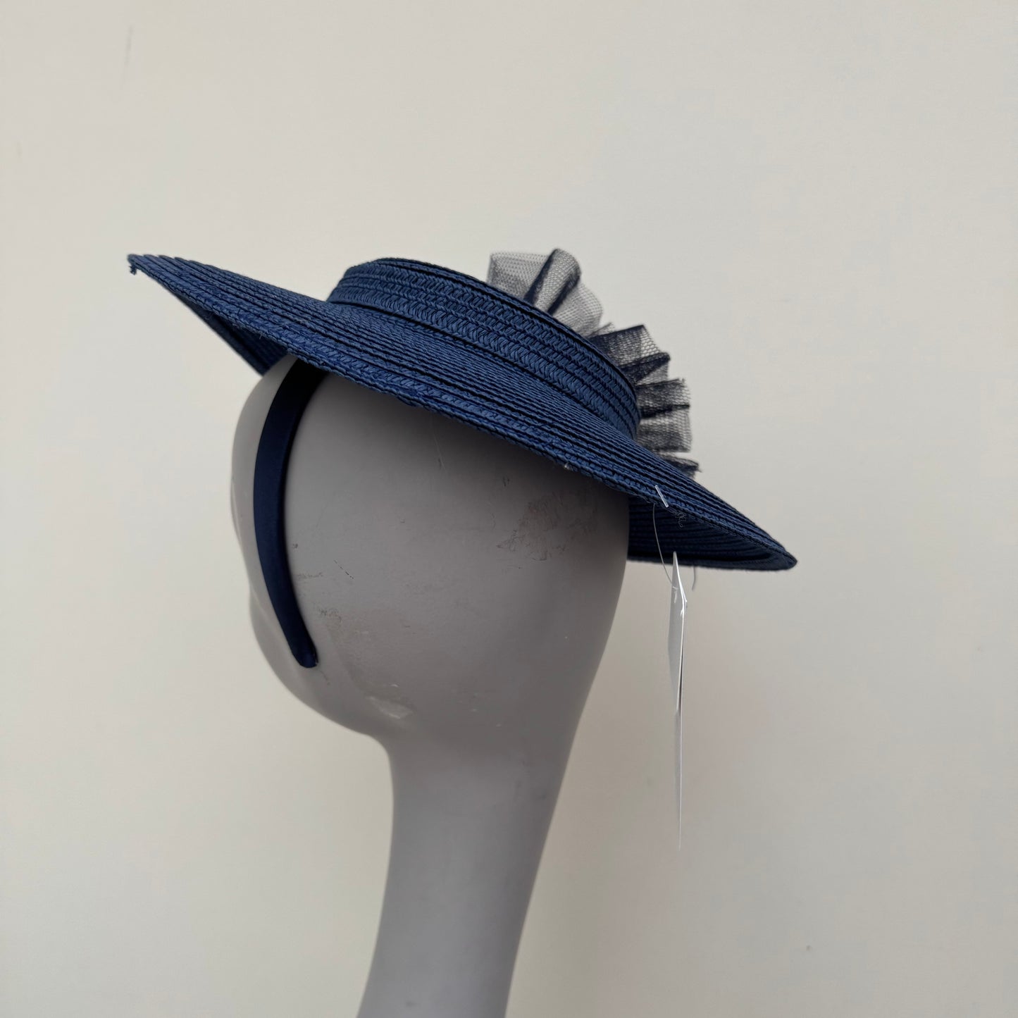 J Bees JB25/97 Navy Blue Mini Boater Hat on Headband