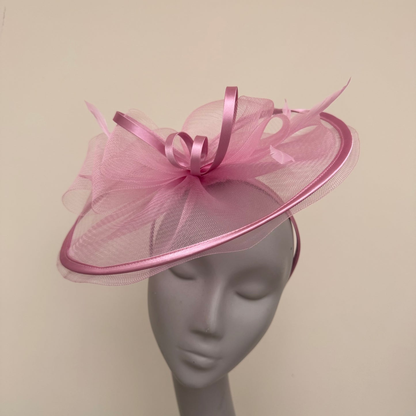 J Bees JB25/71 Quartz Pink Crin with Satin Edging and Detail Fascinator