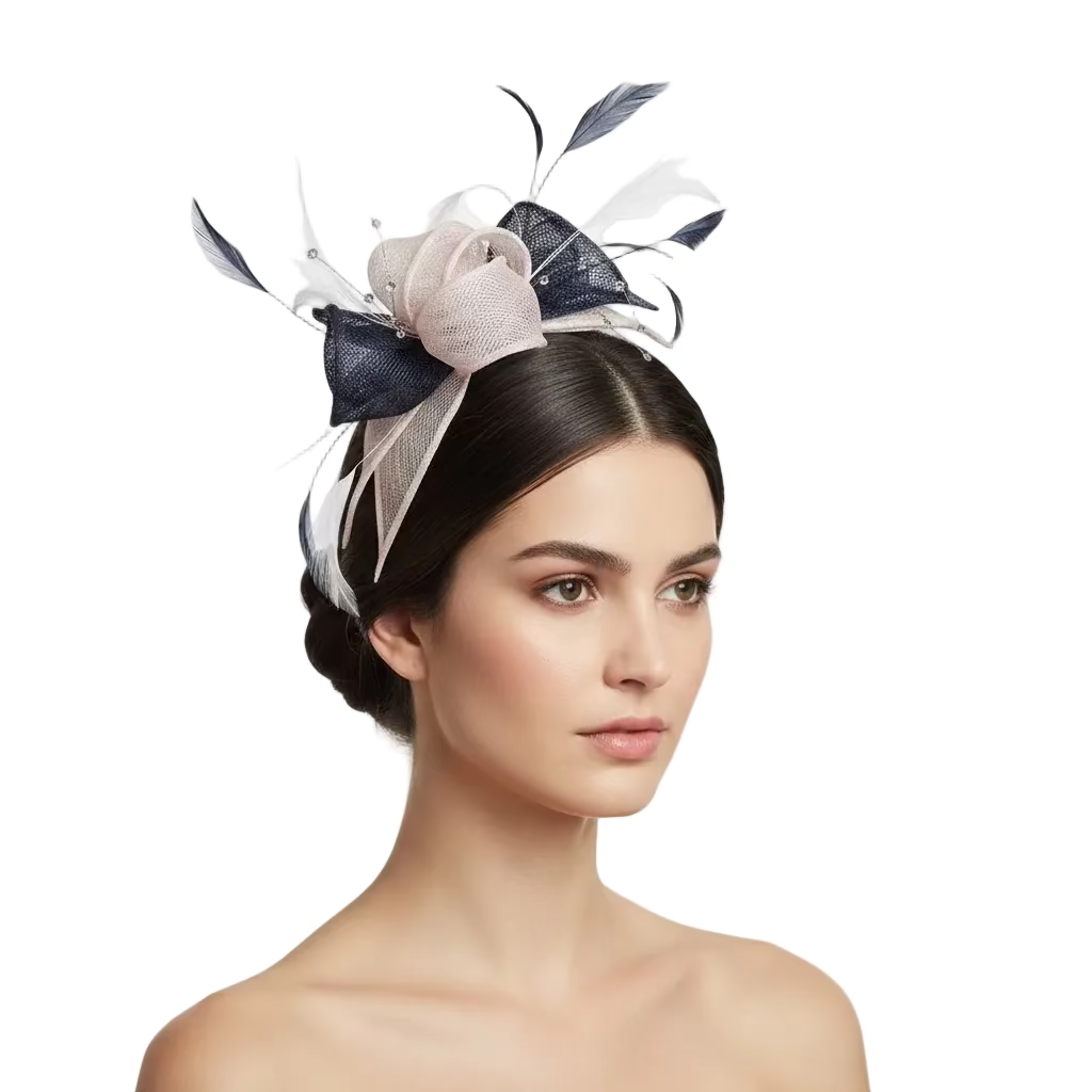 Max and Ellie CF1 White & Navy Fascinator
