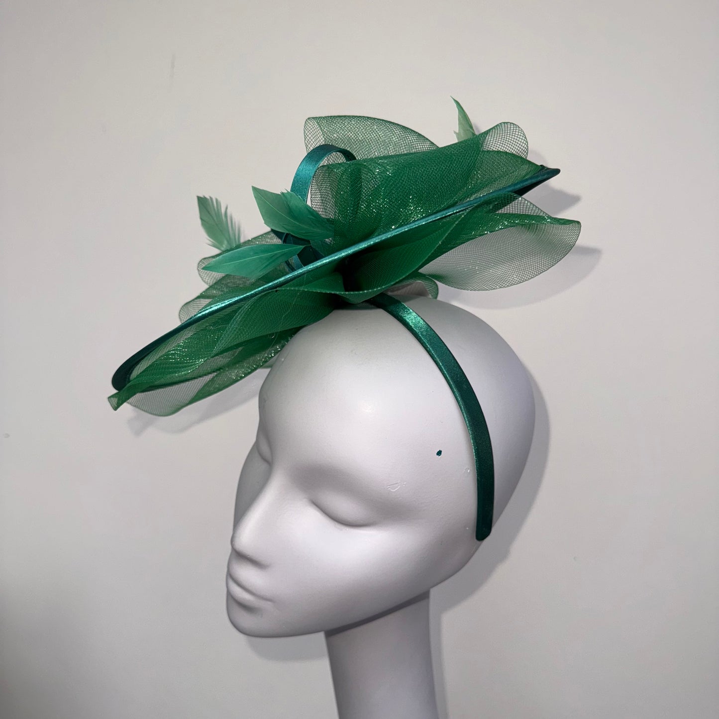 J Bees JB25/71 Sage Emerald Green Crin with Satin Detail Fascinator