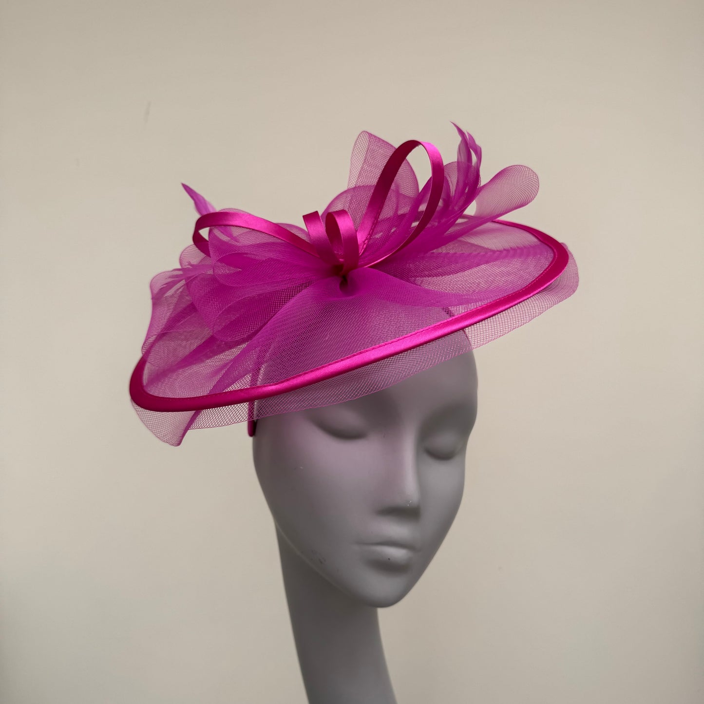 J Bees JB25/71 Fuchsia Pink Crin with Satin Detail Fascinator