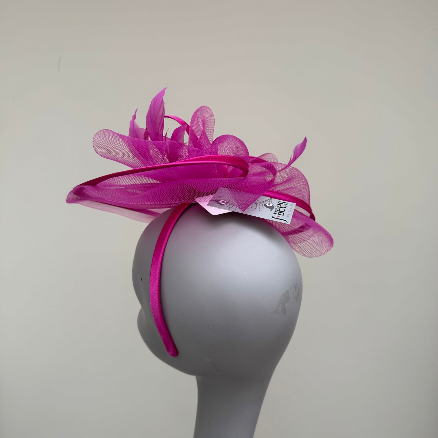 J Bees JB25/71 Fuchsia Pink Crin with Satin Detail Fascinator