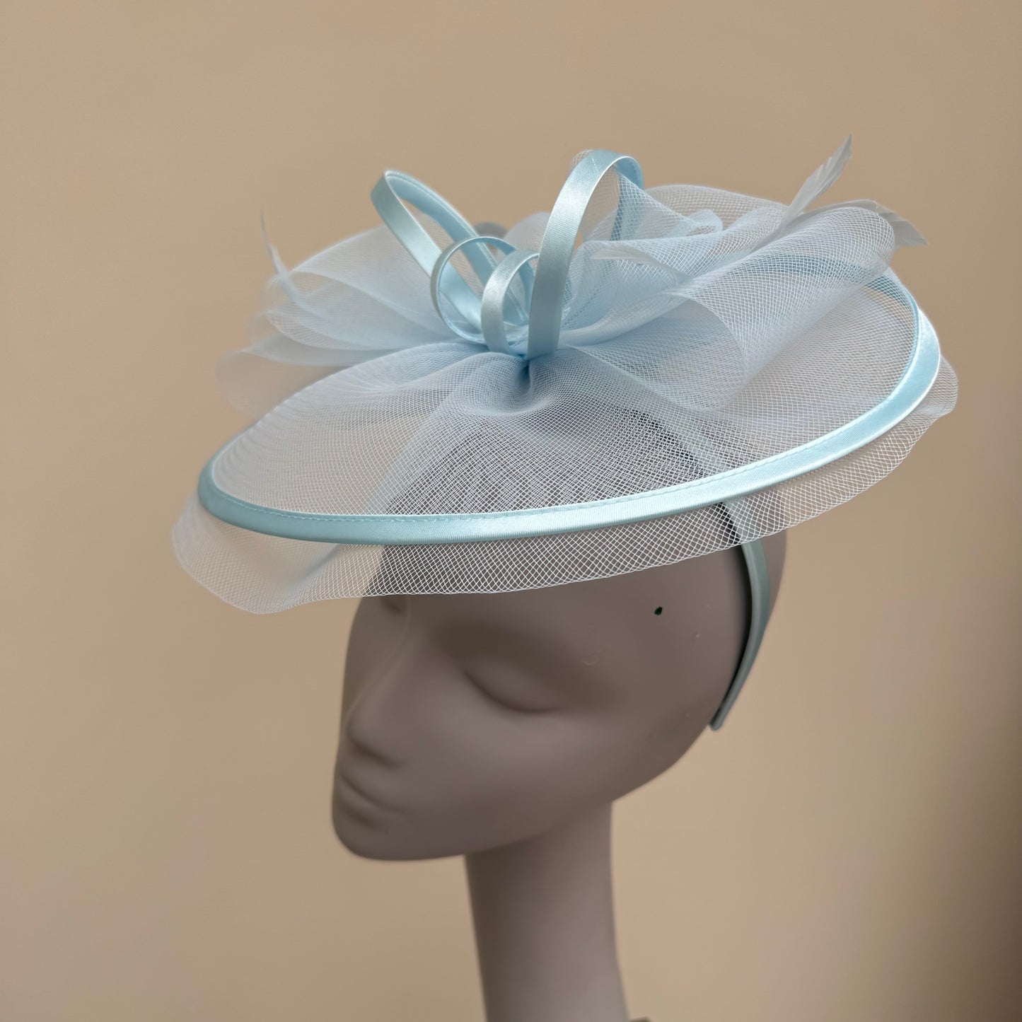 J Bees JB25/71 Cloud Baby Blue Crin with Satin Edging and Detail Fascinator