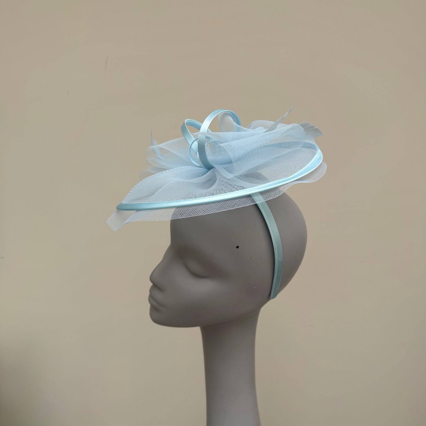 J Bees JB25/71 Cloud Baby Blue Crin with Satin Edging and Detail Fascinator