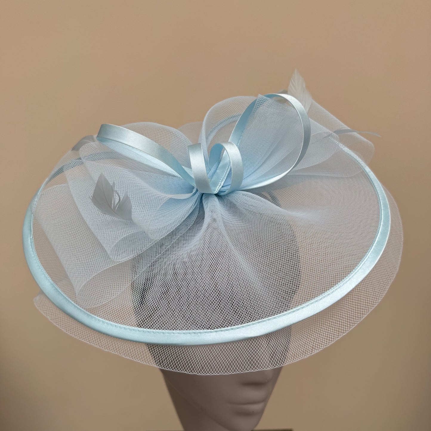 J Bees JB25/71 Cloud Baby Blue Crin with Satin Edging and Detail Fascinator