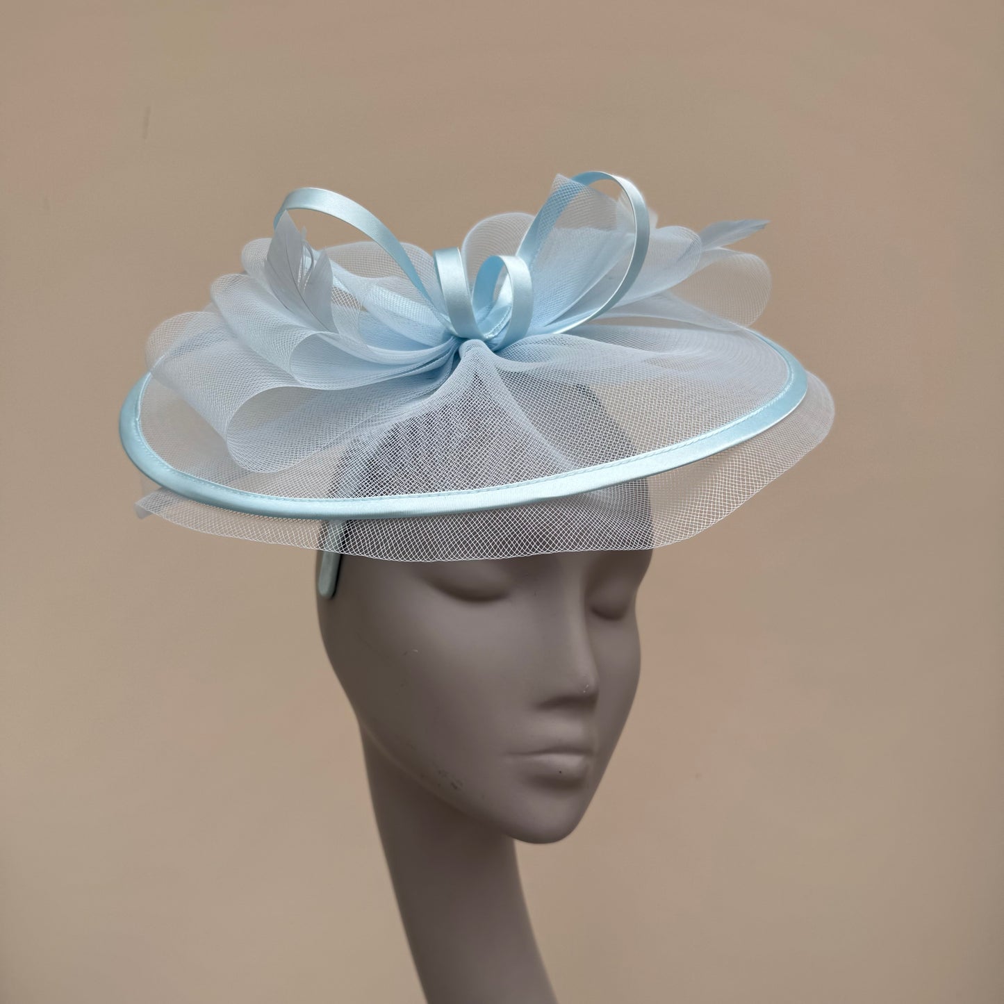 J Bees JB25/71 Cloud Baby Blue Crin with Satin Edging and Detail Fascinator