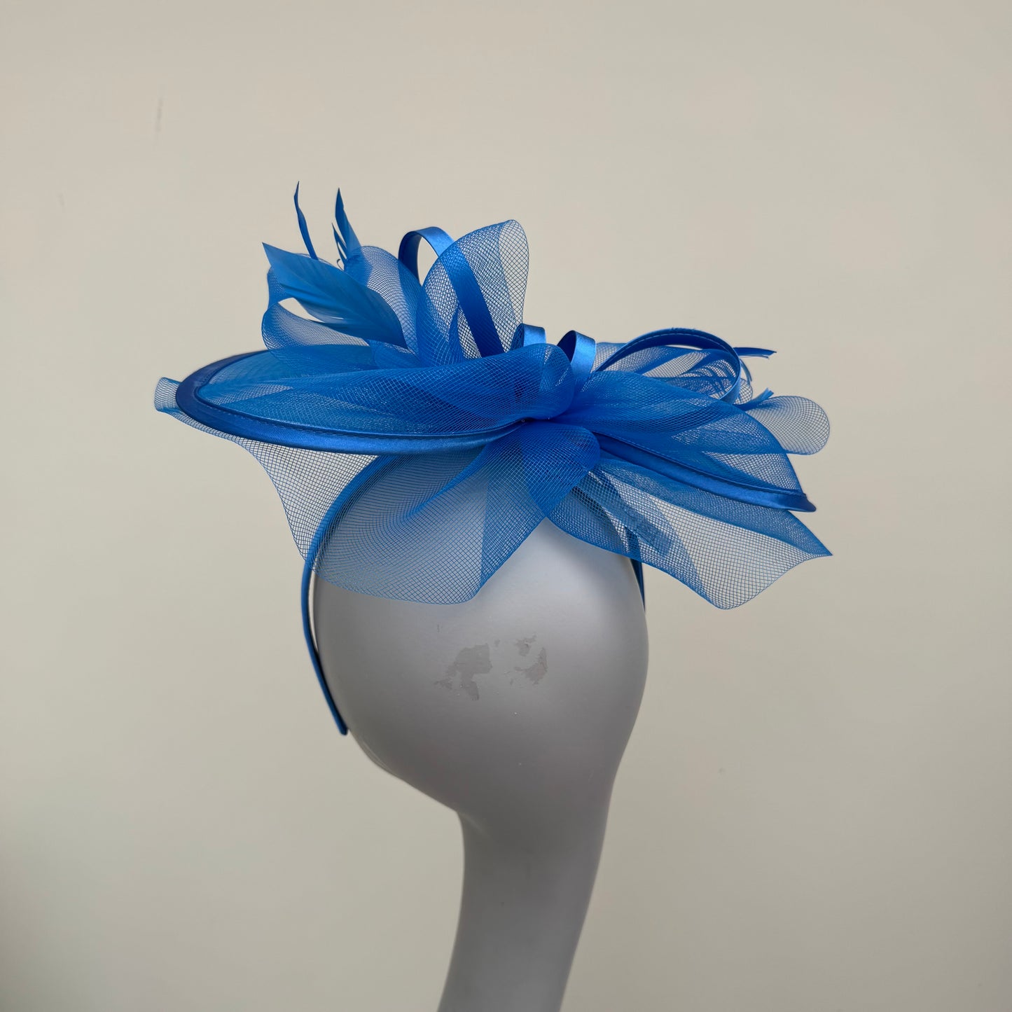 J Bees JB25/71 Cornflower Blue Crin with Satin Edging and Detail Fascinator