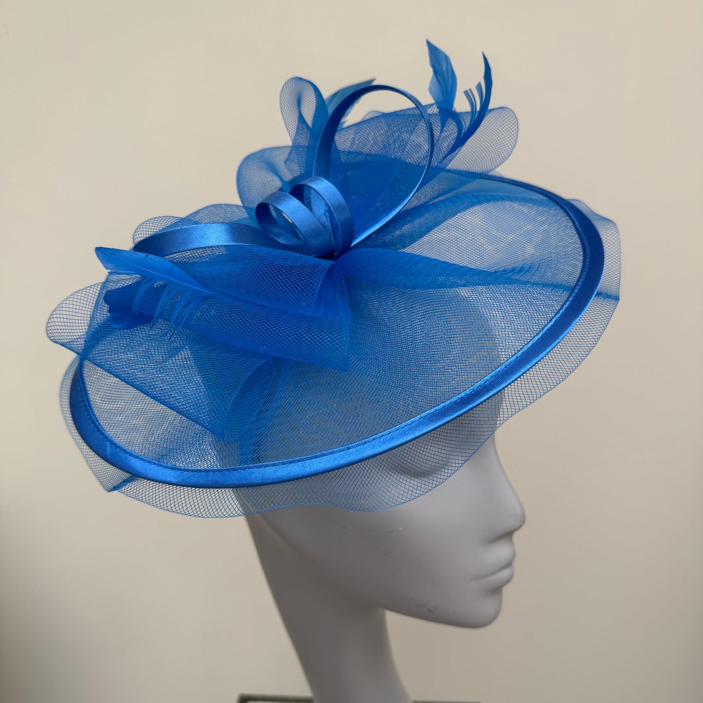 J Bees JB25/71 Cornflower Blue Crin with Satin Edging and Detail Fascinator