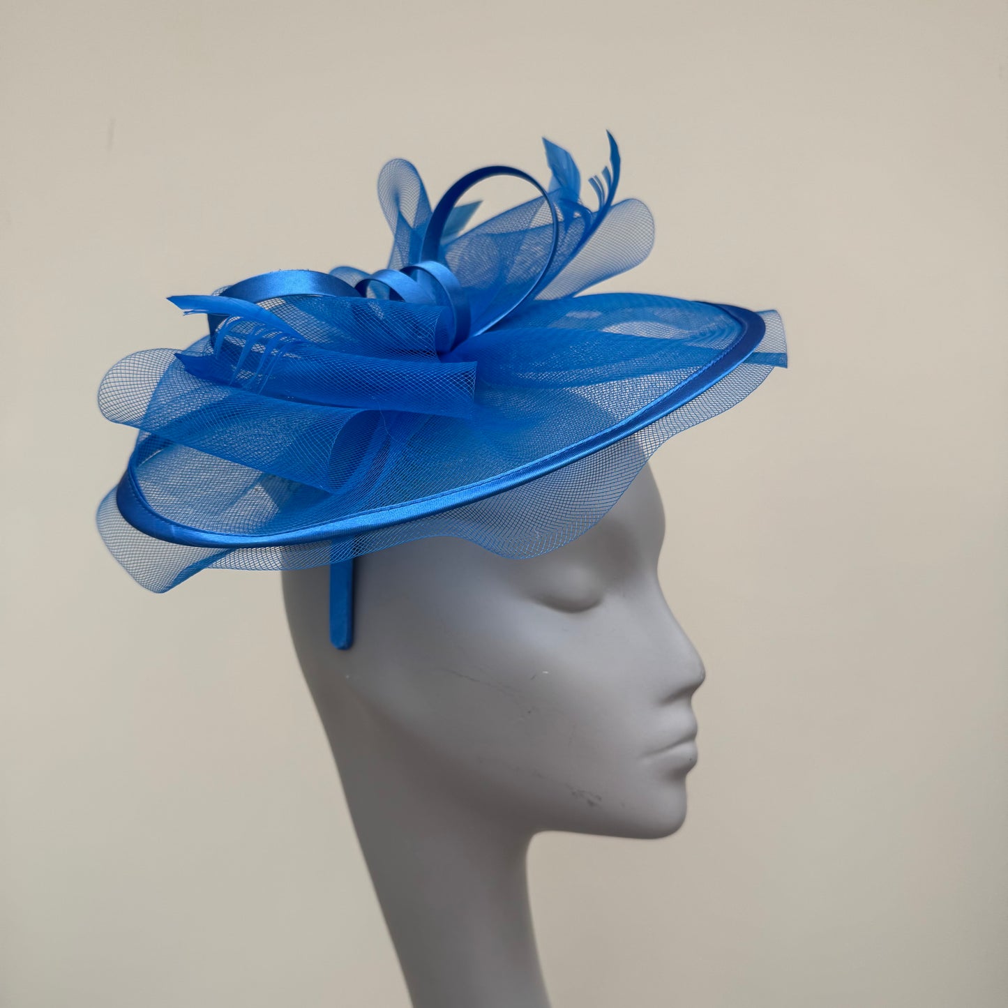 J Bees JB25/71 Cornflower Blue Crin with Satin Edging and Detail Fascinator