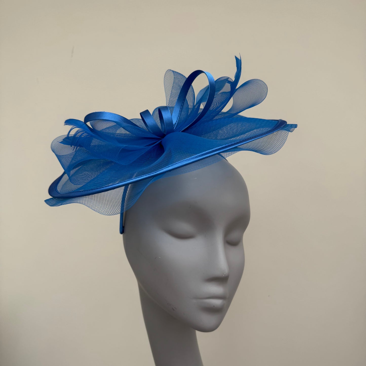 J Bees JB25/71 Cornflower Blue Crin with Satin Edging and Detail Fascinator