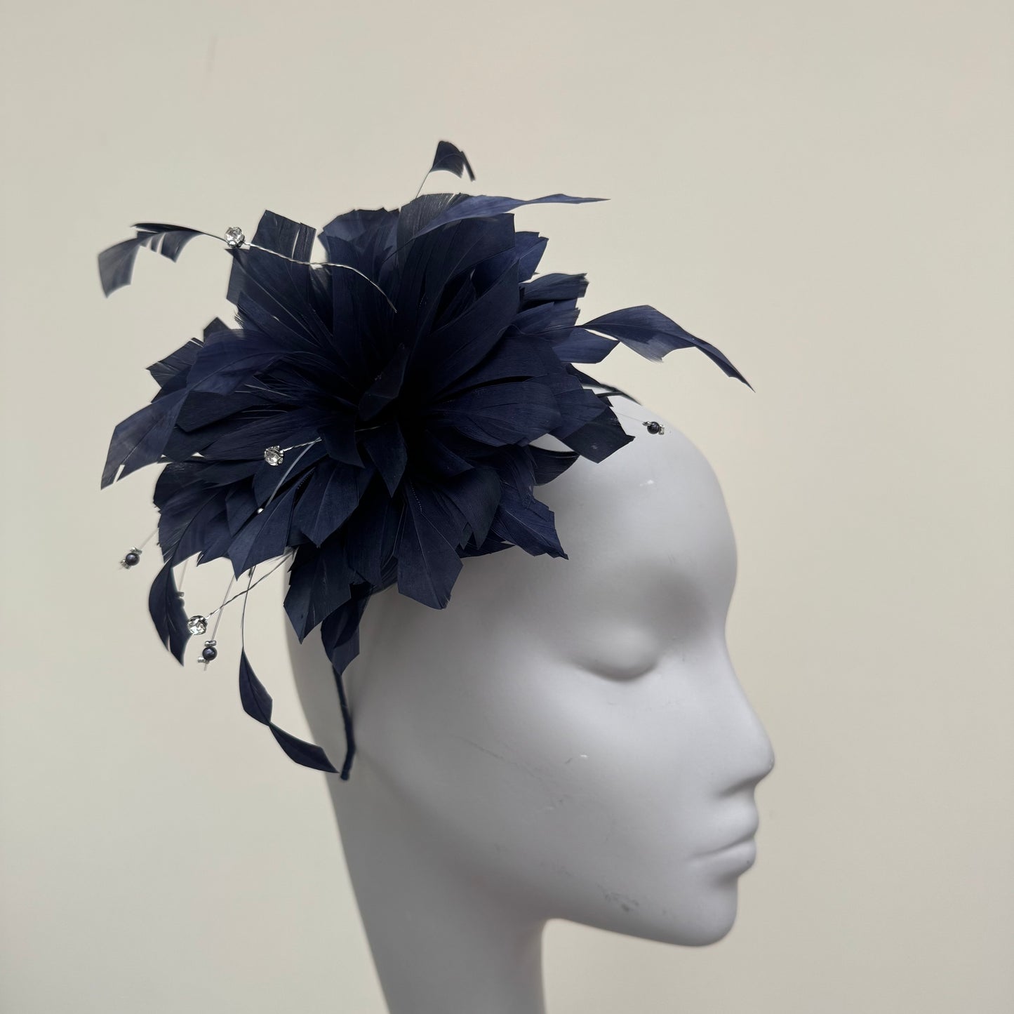 JBees JB25/68 Navy Blue Feather fascinator