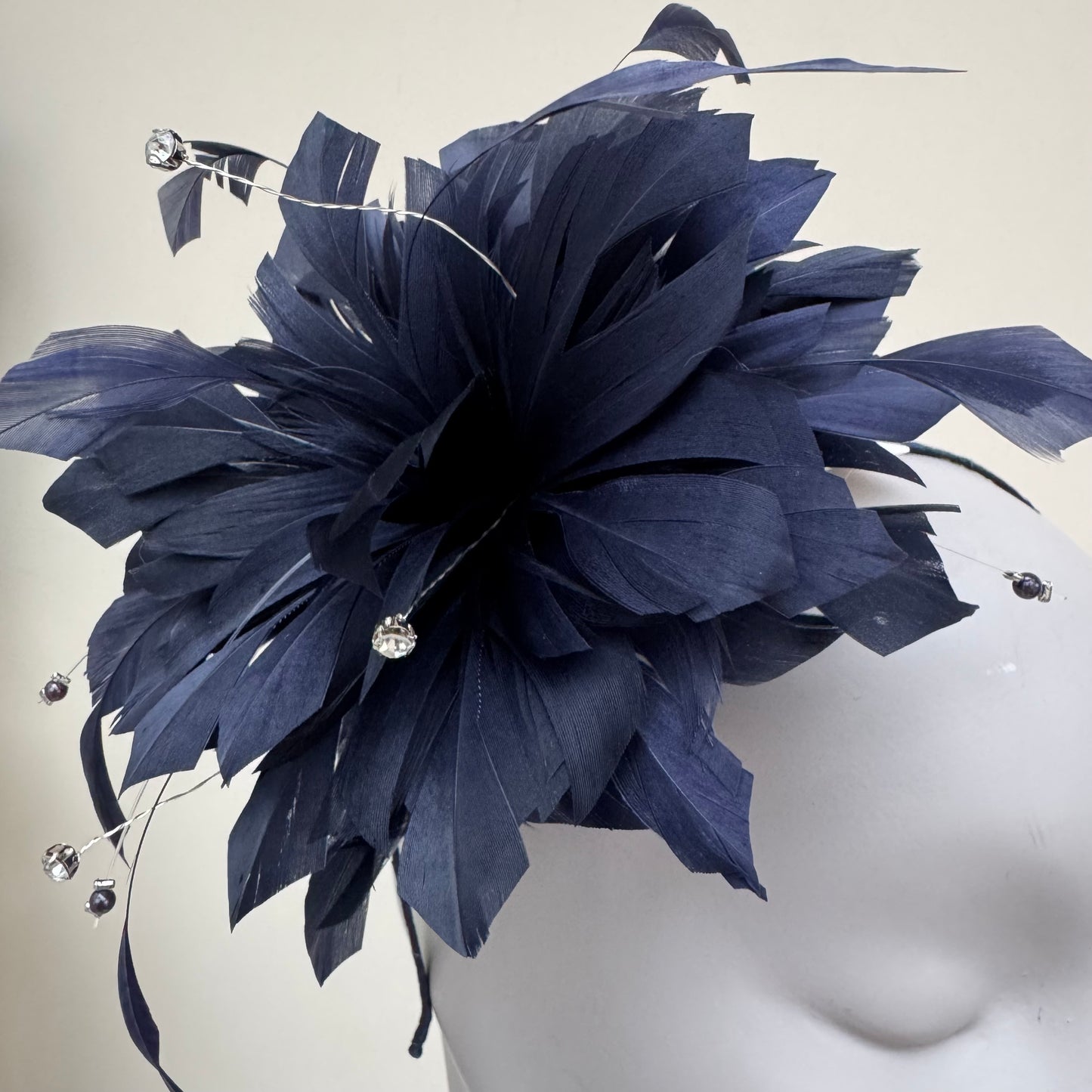 JBees JB25/68 Navy Blue Feather fascinator