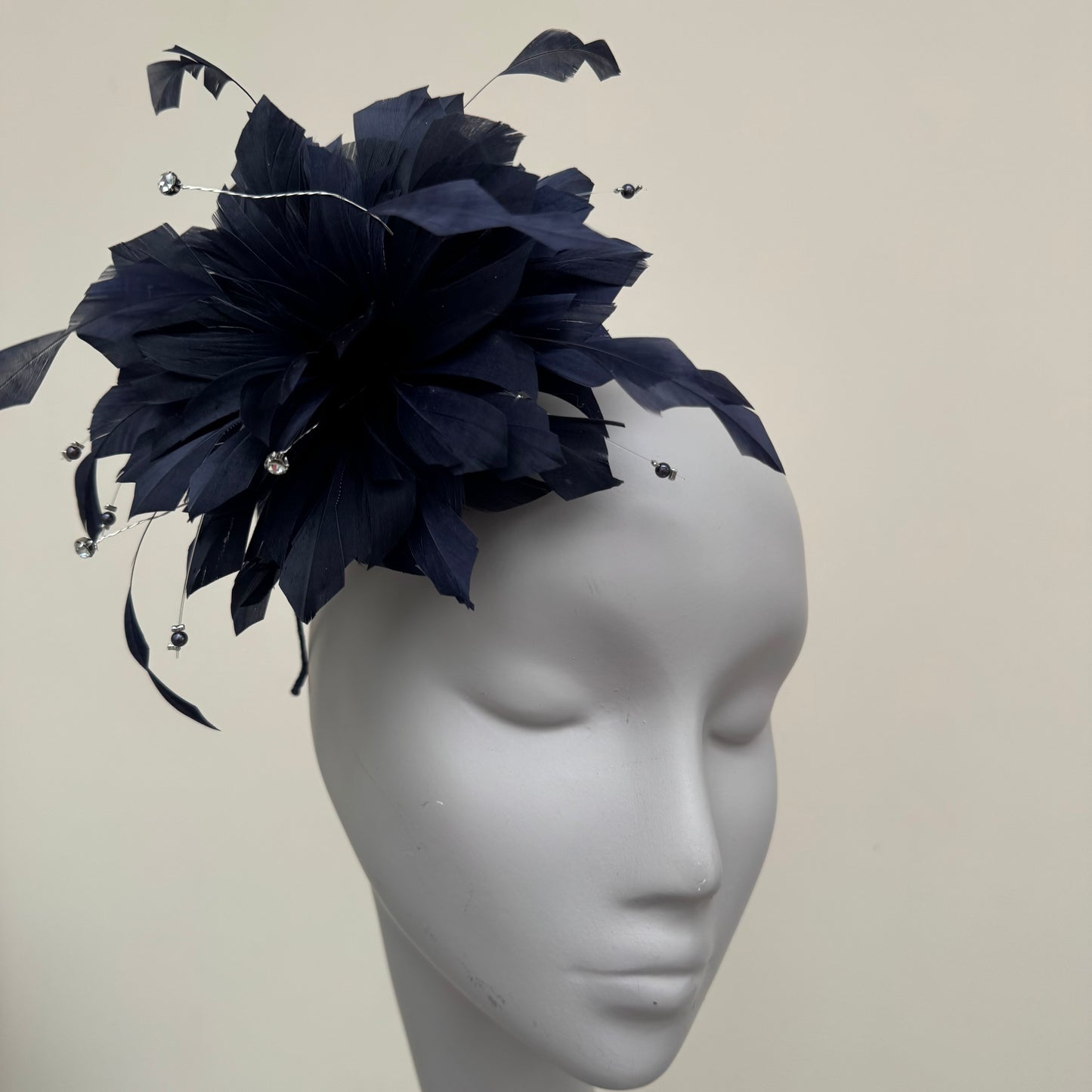 JBees JB25/68 Navy Blue Feather fascinator