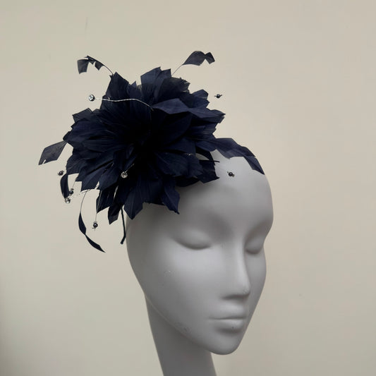 JBees JB25/68 Navy Blue Feather fascinator