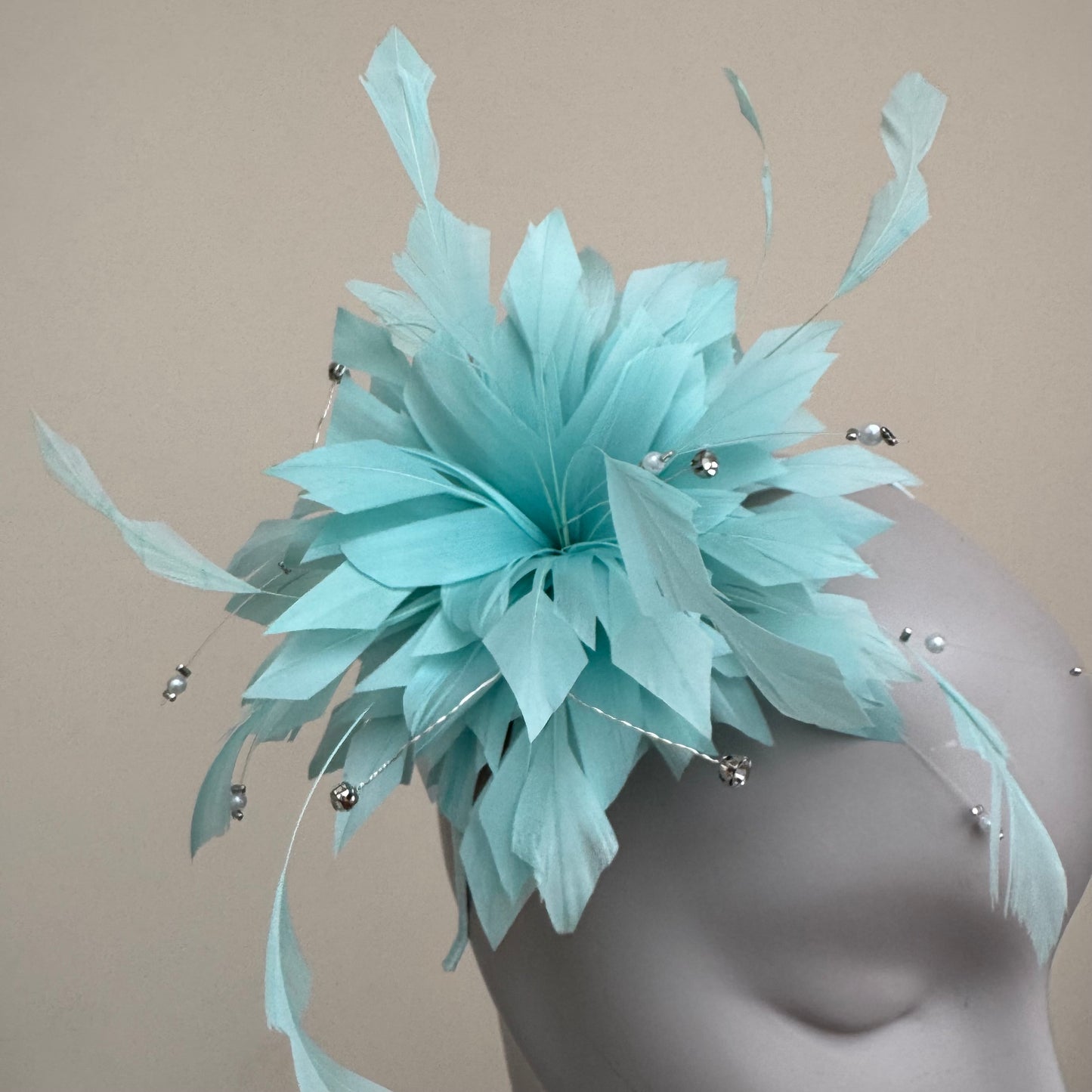 JBees JB25/68 Aqua Blue Feather fascinator