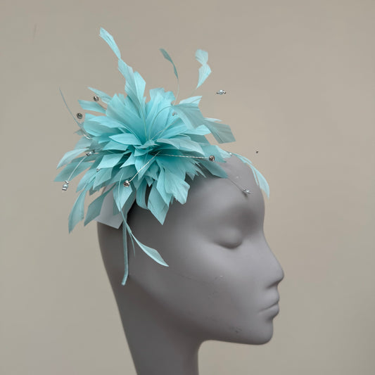 JBees JB25/68 Aqua Blue Feather fascinator