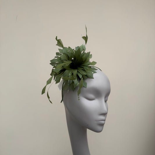 JBees JB25/68 Sage Green Feather fascinator