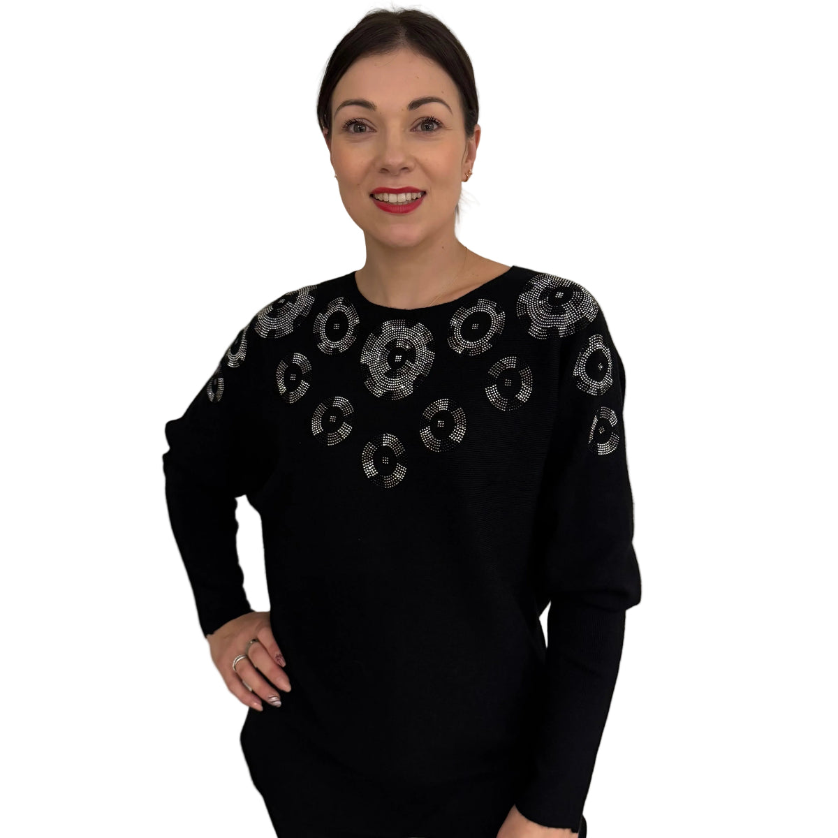 Paramour PK8027 Diamante Circle Batwing Jumper