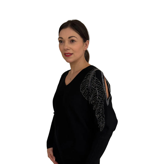 Paramour PK8010 Feather Sparkle Cold Shoulder Jumper