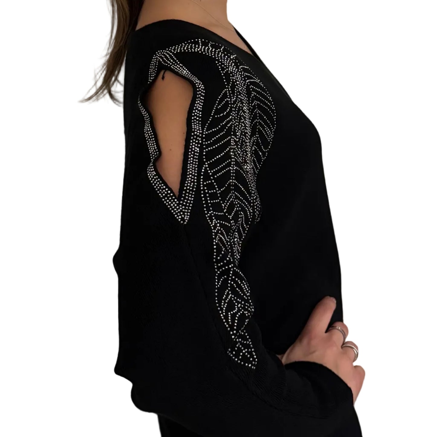 Paramour PK8010 Feather Sparkle Cold Shoulder Jumper