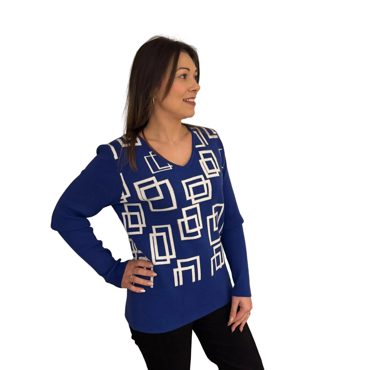 Paramour PK98336 White Squares Printed Jumper