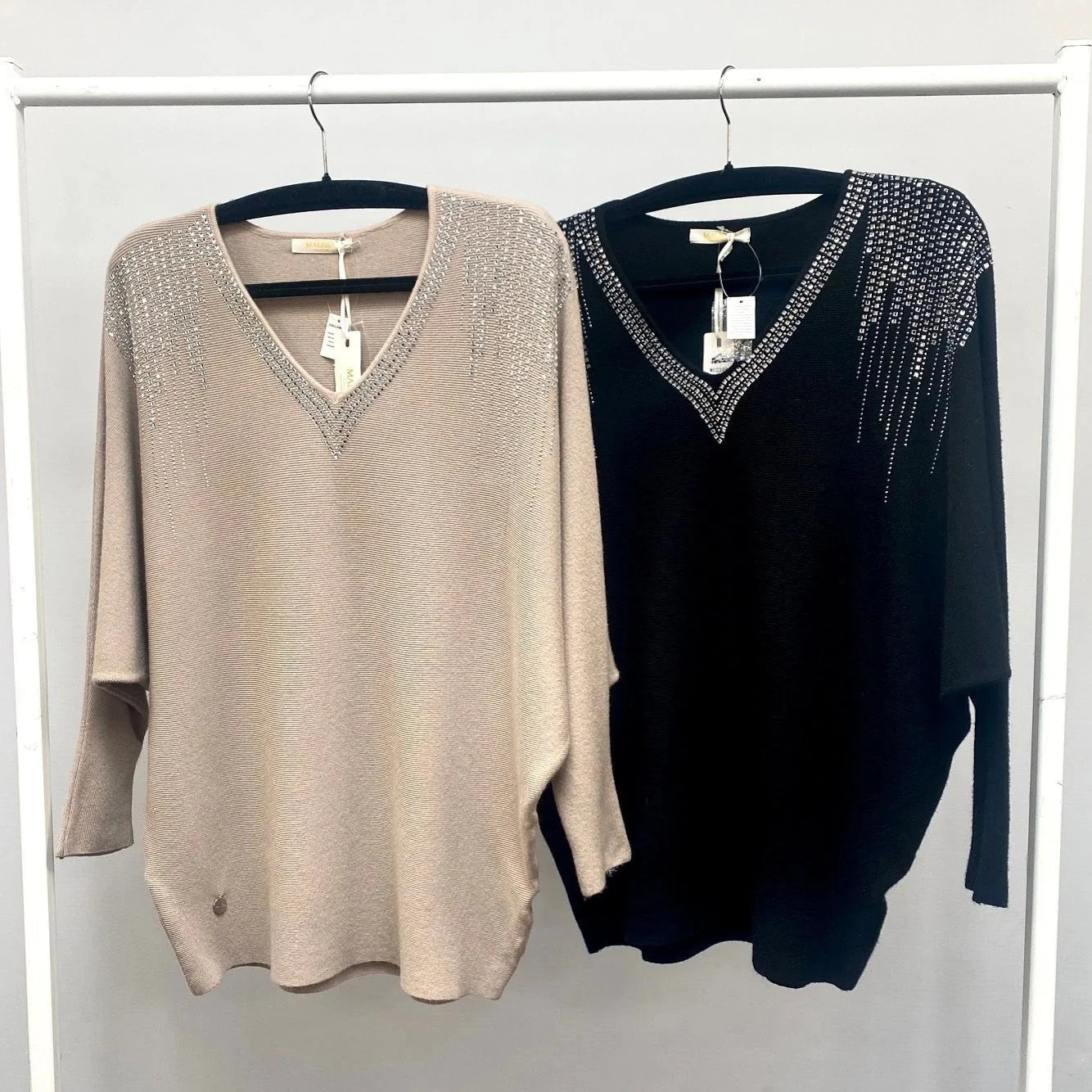 Malissa J Stone V Neck Jumper with Bling Detail