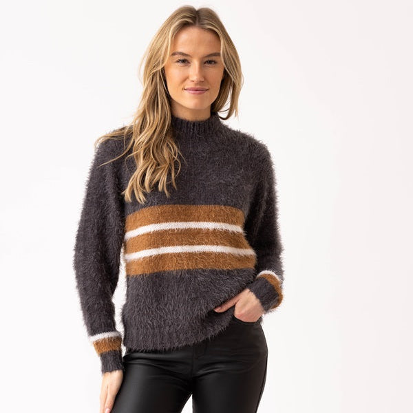 Marble Grey & Tan Fluffy Colour Block Jumper