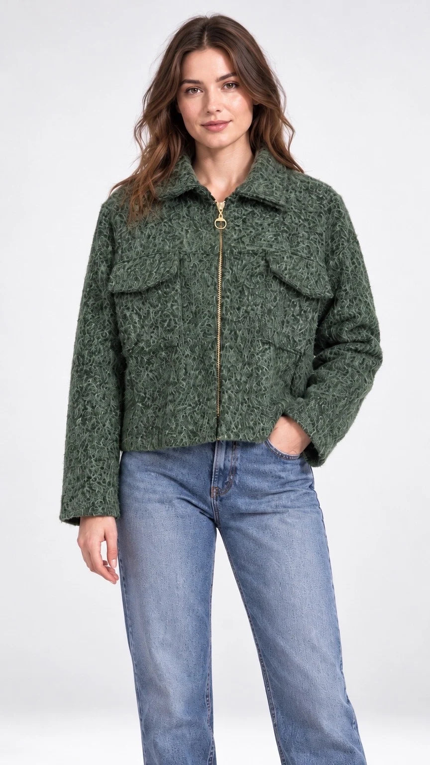 New Collection 26121 Boiled Wool Zip Jacket