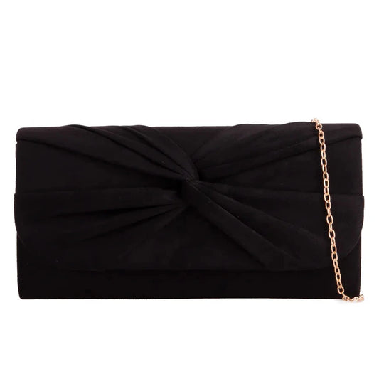 Koko Black Faux Suede Knot Detail Clutch Bag