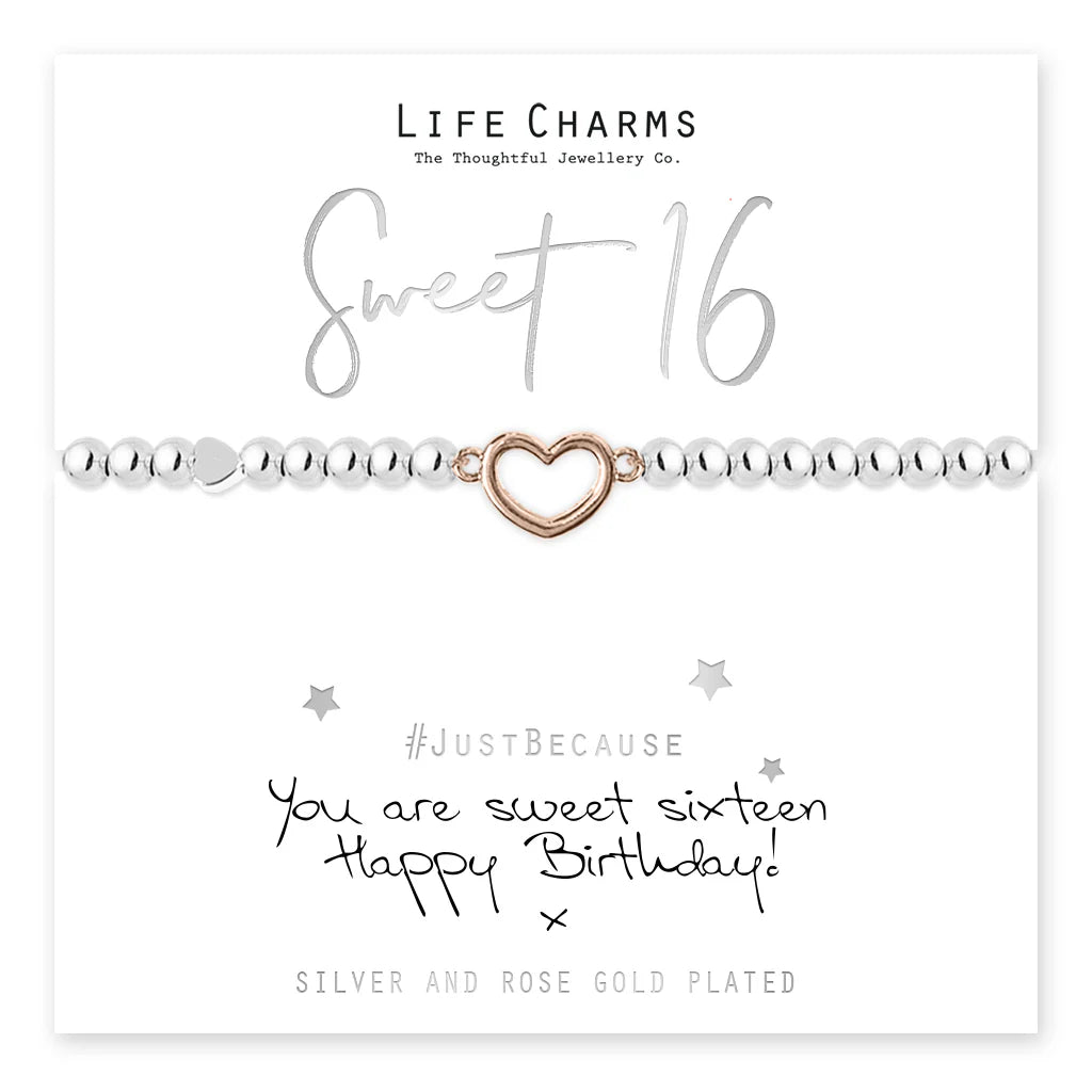 Life Charms LC040BW-16 Sweet 16 Rose Gold Heart Bracelet