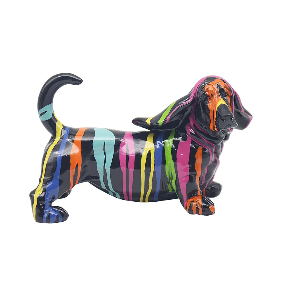 Drip Art Basset Dog Statue in Black