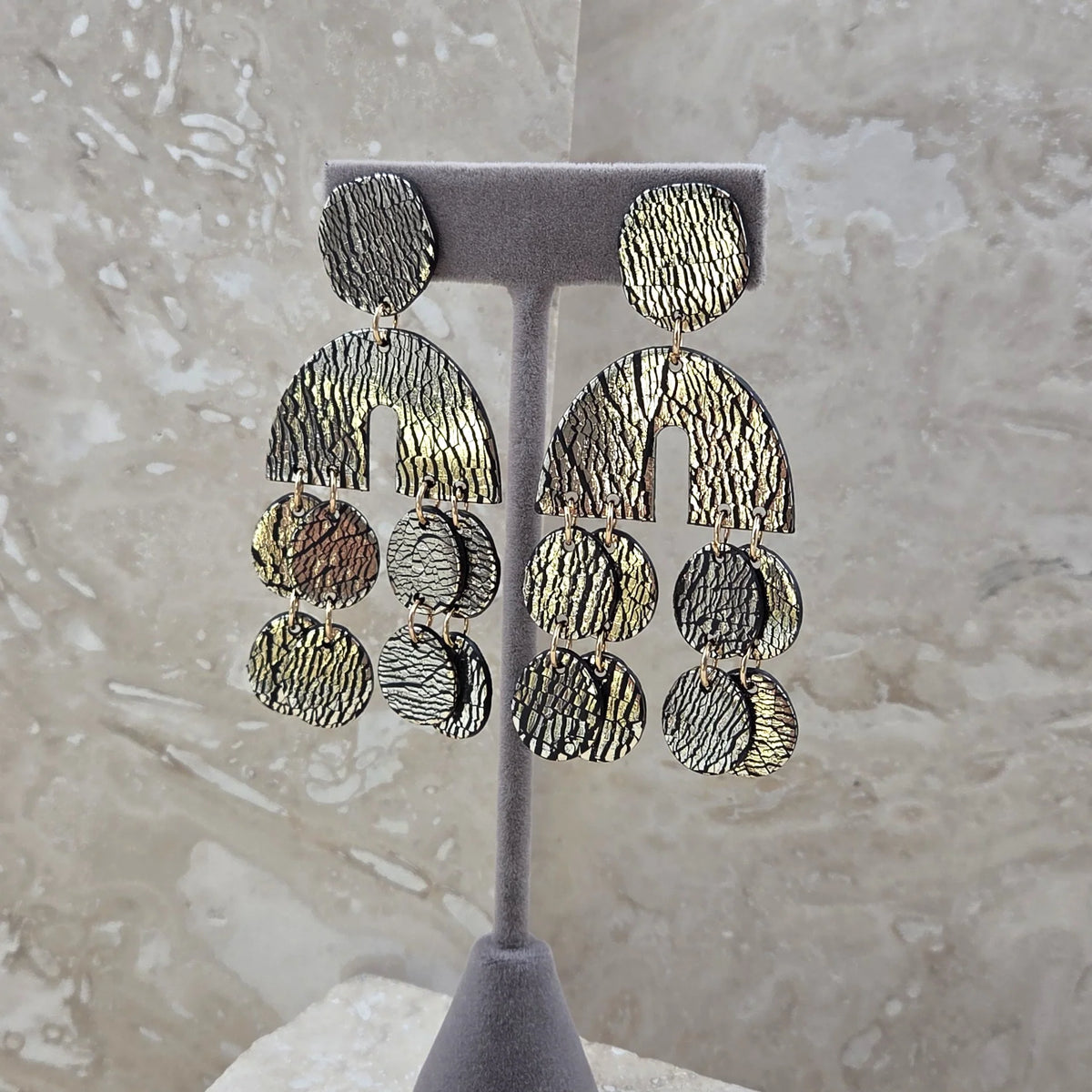 Tempest LR022E Contemporary Golden Hotprint PU Earrings