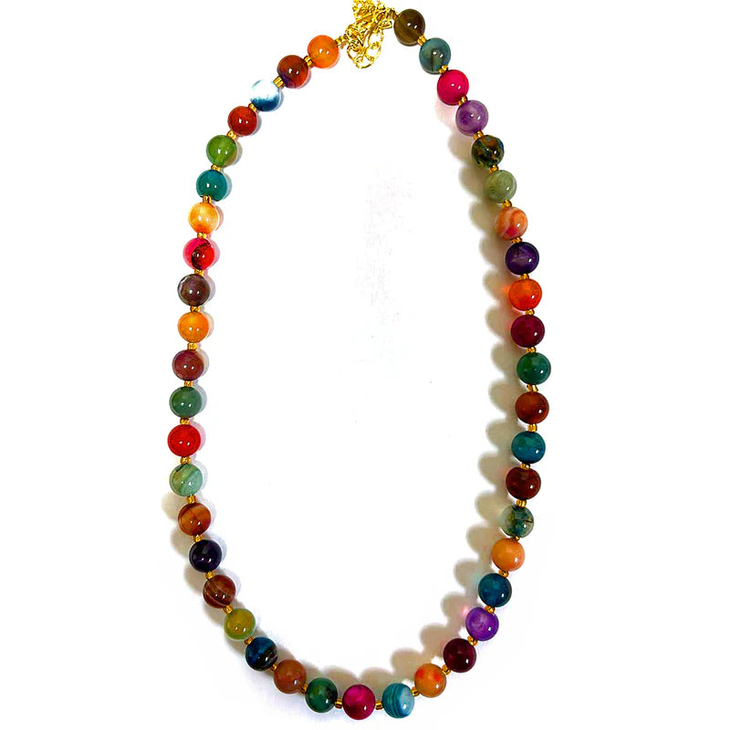 Lotus Feet Rainbow Agate Bead Necklace