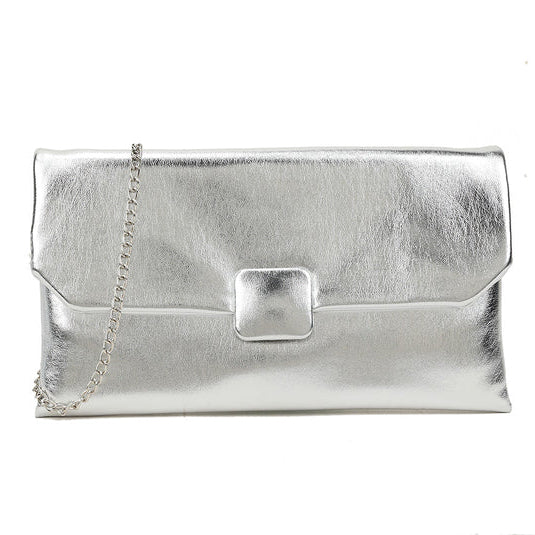 Koko MW3248 Metallic Soft Clutch Bag in Silver