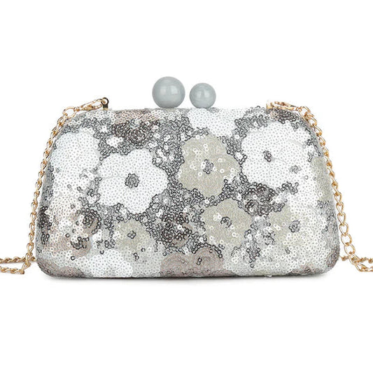 Koko MW3426 Silver Sequin Floral Bag